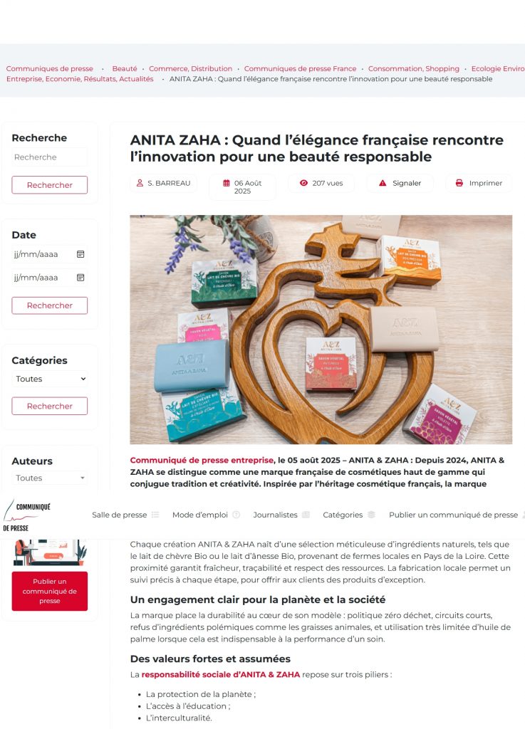 Couverture du communiqué de presse ANITA & ZAHA publié par ANITA & ZAHA via Communiqué de presse le 06 août 2025.