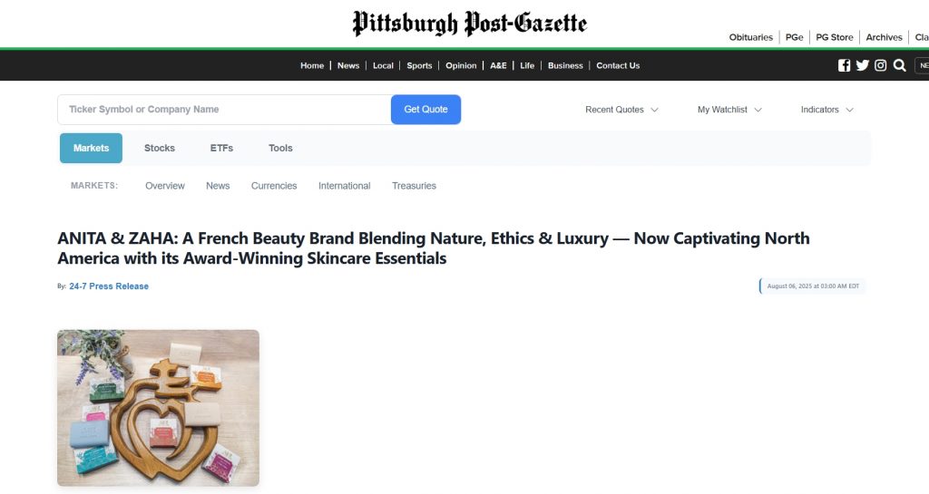 Screenshot of ANITA & ZAHA press release published in Pittsburgh Post-Gazette