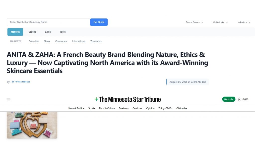 Screenshot of ANITA & ZAHA press release title in Star Tribune