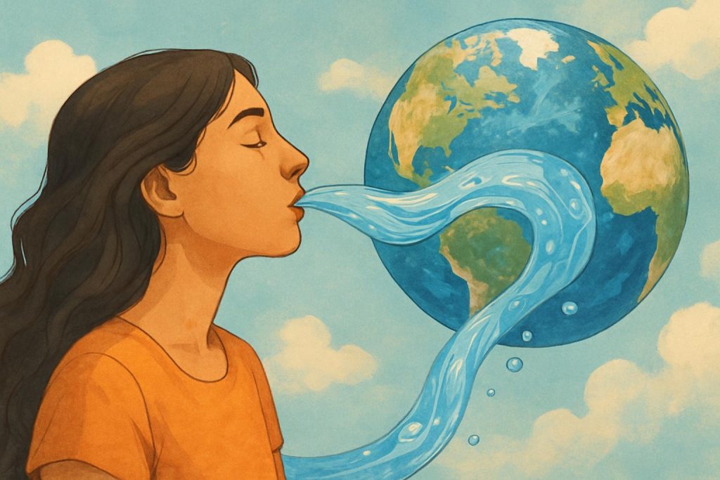 Une femme reçoit l’eau de la planète, symbole de vie et d’équilibre © ANITA & ZAHA