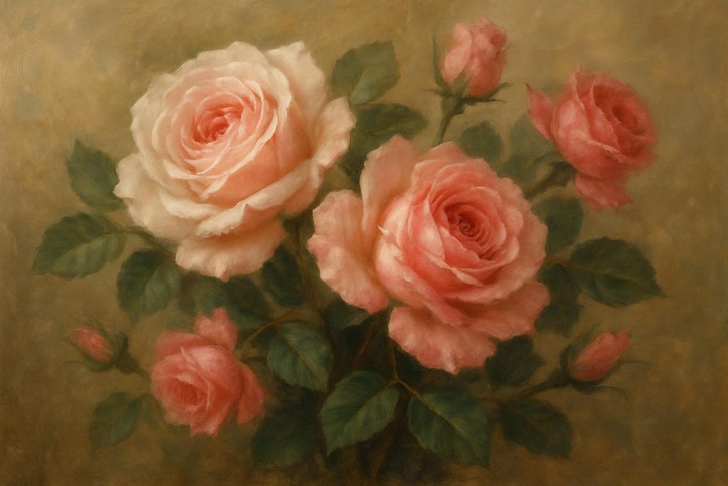 Peinture représentant un bouquet de roses roses délicates – © 2025 ANITA & ZAHA