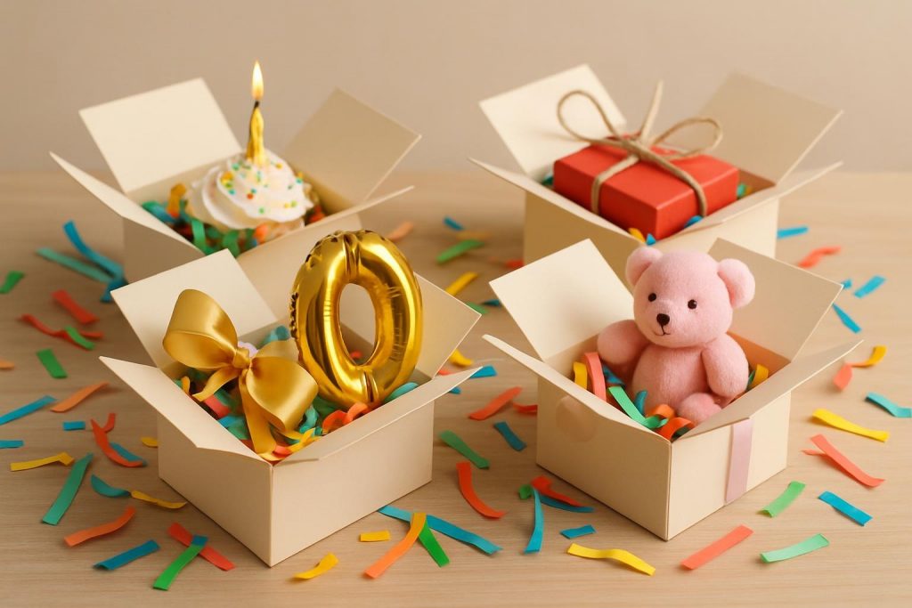 Image générée par intelligence artificielle représentant des cadeaux élégants et raffinés dans une ambiance luxueuse, symbolisant l’art de la surprise selon ANITA & ZAHA © ANITA & ZAHA