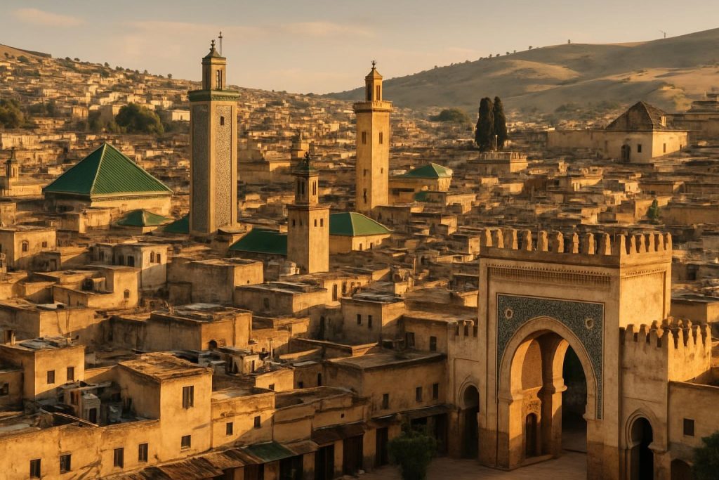 La médina de Fès © ANITA & ZAHA – Image générée par IA, symbole de l’âme historique de la ville.