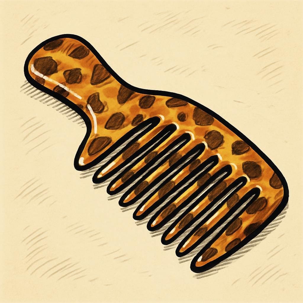 Dessin d'un peigne avec manche en acétate de cellulose, vue détaillée et nette.
