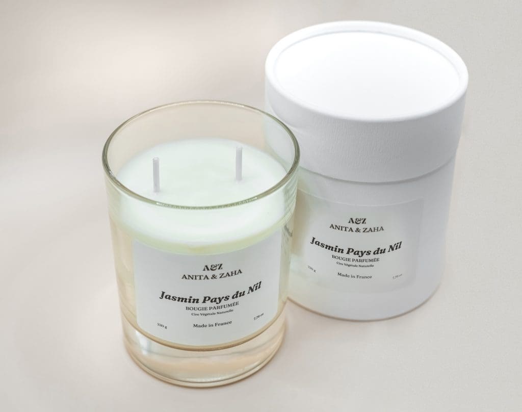 Bougie parfumée Jasmin Pays du Nil ANITA & ZAHA, parfum floral inspiré du Nil