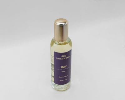 Parfum d’ambiance Oud ANITA & ZAHA, création boisée fabriquée à Grasse