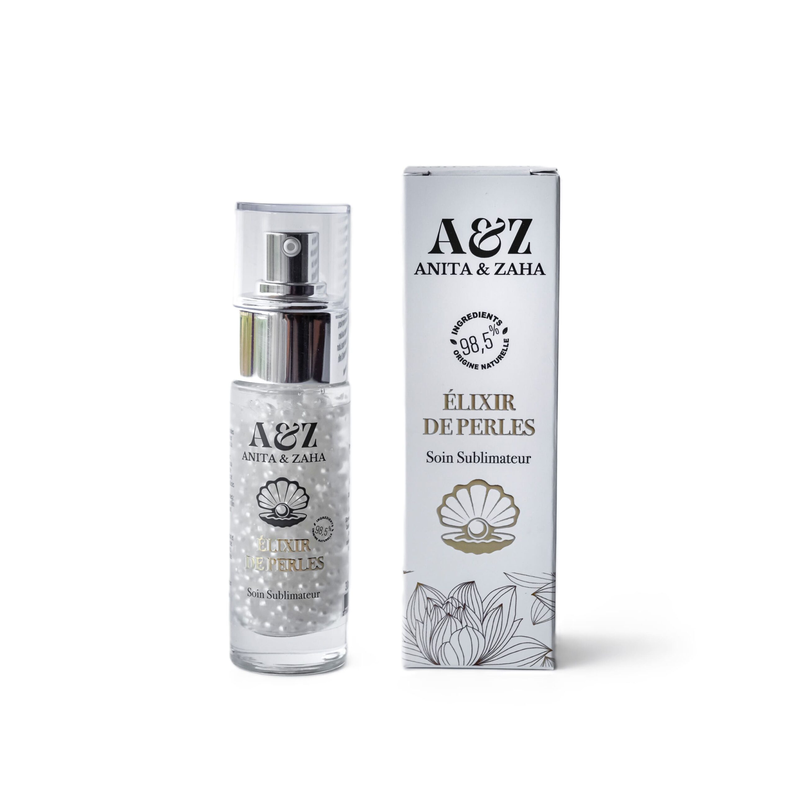 Élixir de Perles au complexe marin hydra‑énergisant et sucres d’avoine bio, glissant sur la peau pour préserver souplesse, confort et éclat naturel.